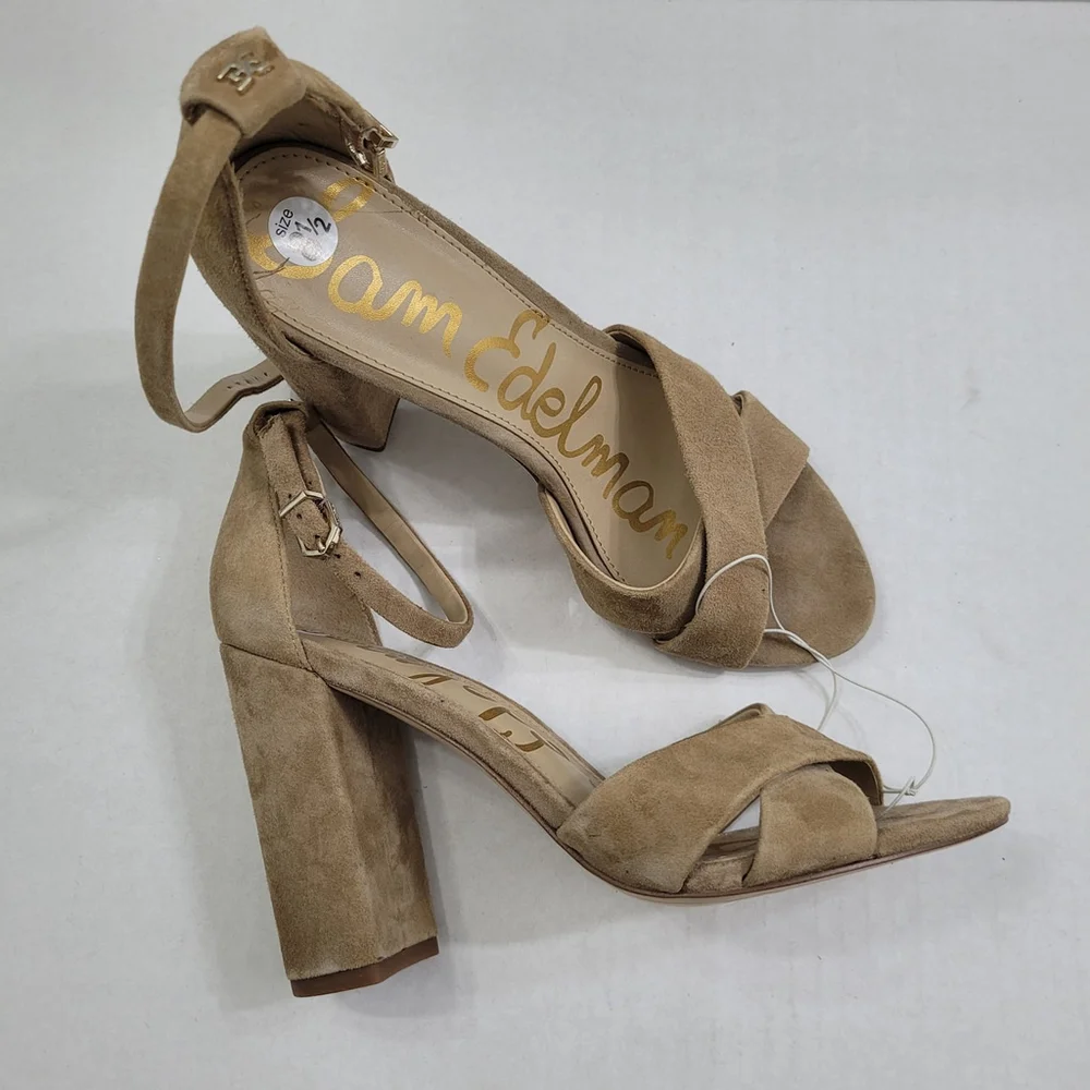 Sam Edelman Yancy Block Heel Ankle Strap Suede Sandals in Oatmeal Size 8.5 NWOT